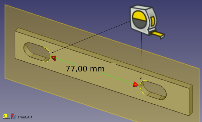 Ilustração de uma trena medindo dois pontos de referência em um modelo