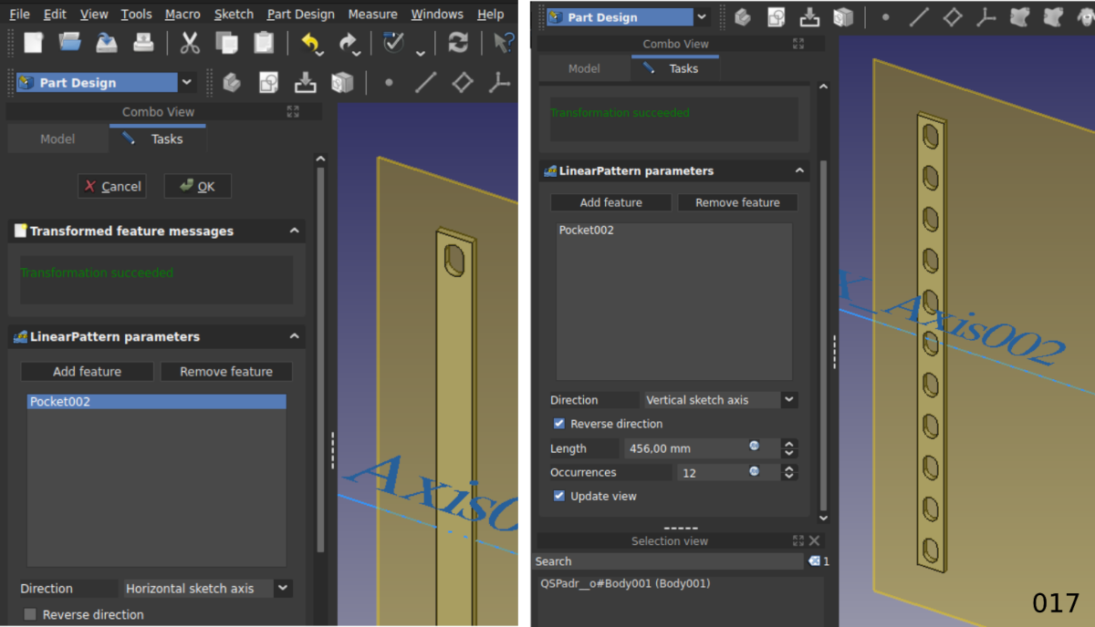 Aplicando ‘Linear Pattern’ e definindo seus parâmetros